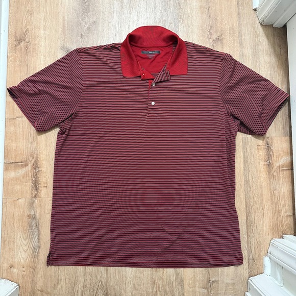 Greg Norman Collection Other - GREG NORMAN | Men's Red Black Stripe Athletic Golf Fish Polo Shirt, XXL/ 2XL
